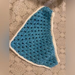 Blue and white homemade crochet bandana